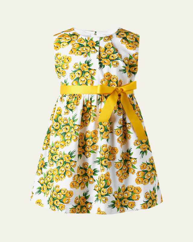 Girl's Tulip Bouquet Sash Dress, Size 2-10